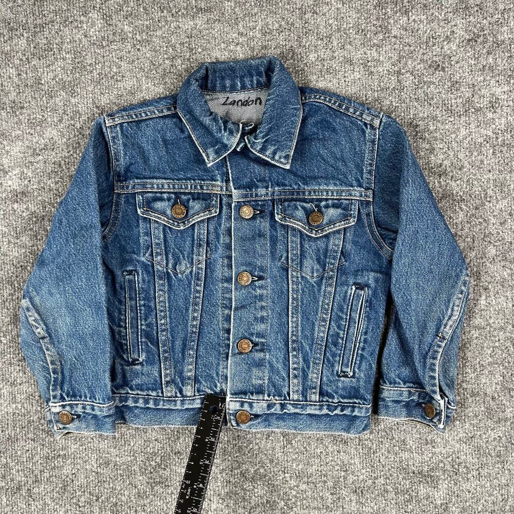 London Denim Jacket Medium Kids Blue Trucker Button Front Vintage Style Classic